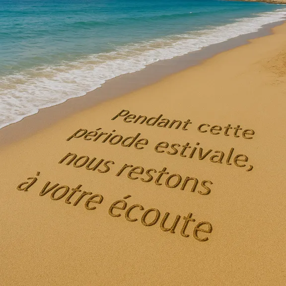 image plage avec nous restons à votre écoute cet été | Actu SOCOTIC Web & Digital