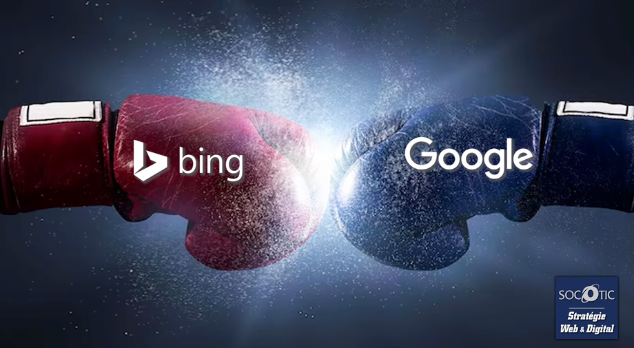 Match Google Bing Avec l'intégration de L'Intelligence Artificielle Chat GPT, Bing, le moteur de recherche de Microsoft reprend des couleurs . article socotic