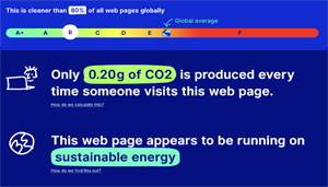 Exemple de test consommation carbone recu gratuitement concernant une page site web